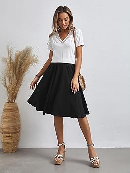 Amazon.com: Womens Midi Skirt High Waist Zipper Solid Flared